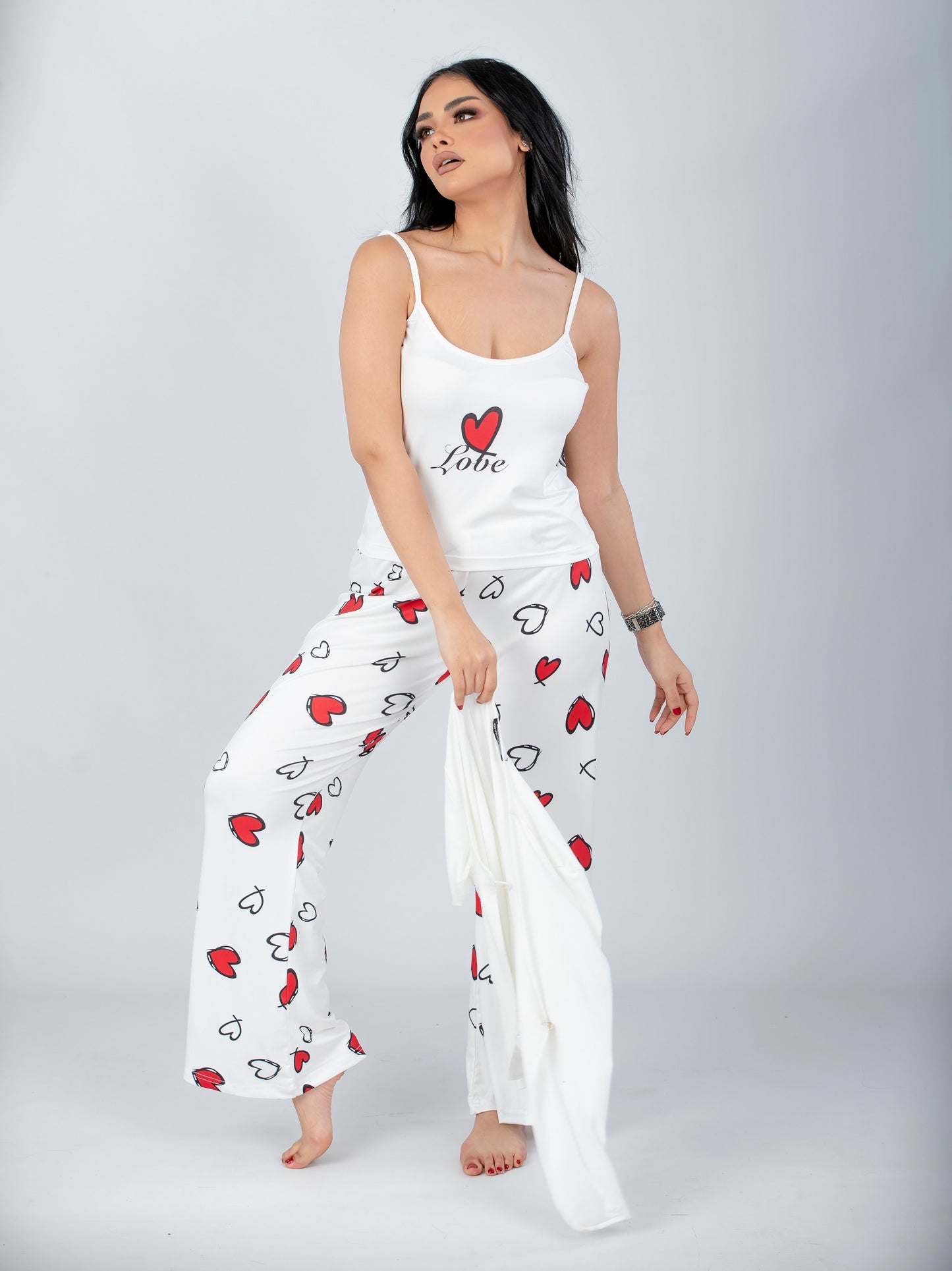 Red Hearts Printed 2 Pieces Pajama Set