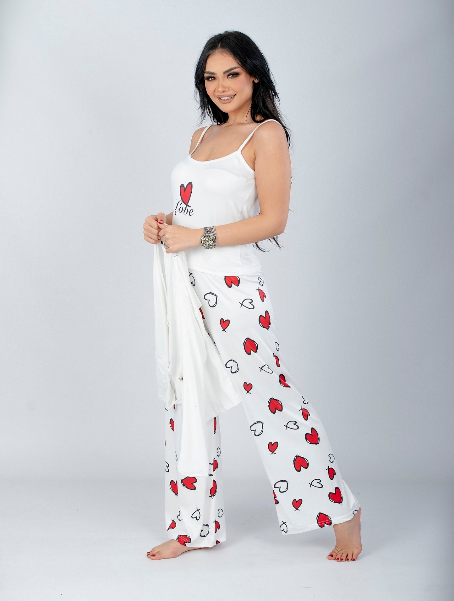 Red Hearts Printed 2 Pieces Pajama Set