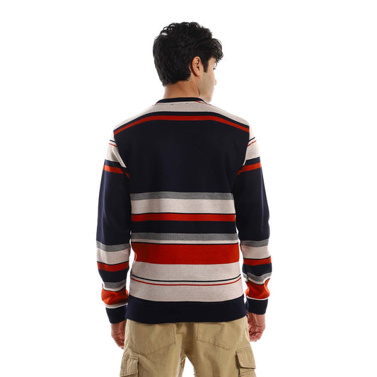 Striped Crew Neck Fleeced Pullover - بلوفر صوف مخطط برقبة دائرية