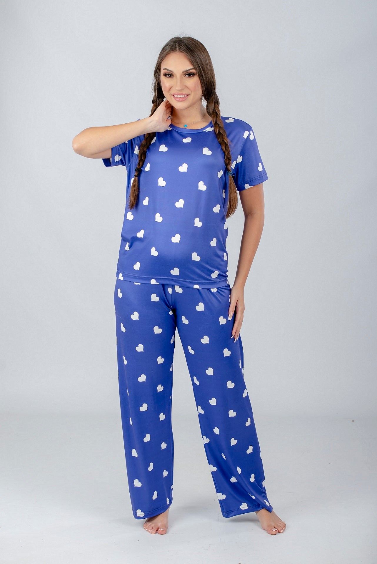Purple Hearts Printed Pajama Set - طقم بيجامة مطبوع عليه قلوب أرجوانية