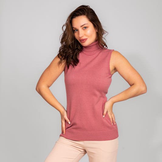 بلوفر محبوك من الكشمير بياقة مدورة وبدون أكمام