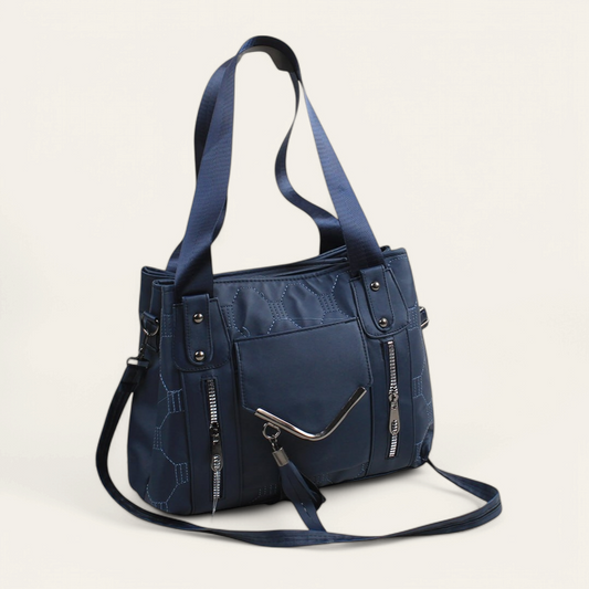 Navy Leather Shoulder Bag with Long Strap