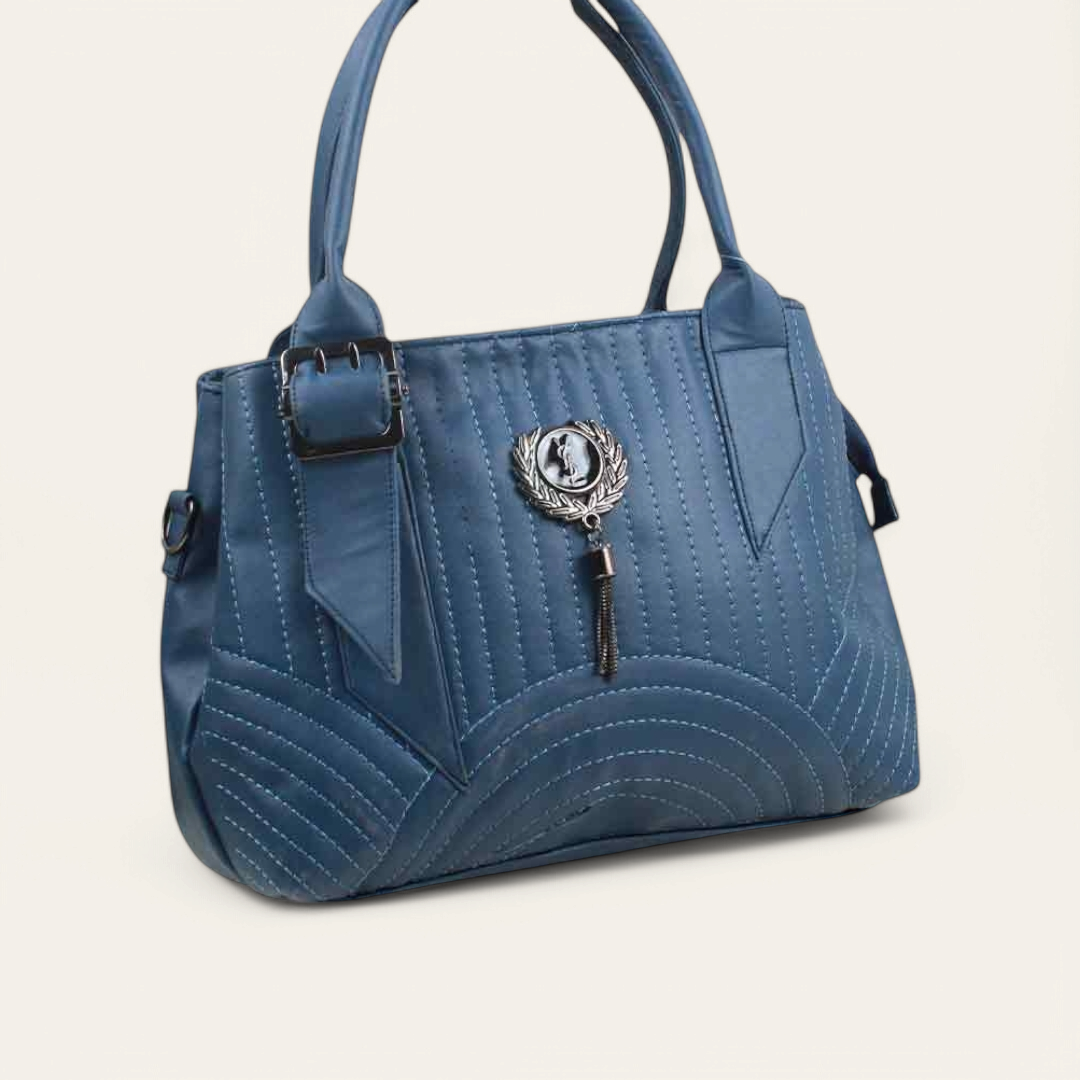 Navy Leather Handbag with Extra Strap