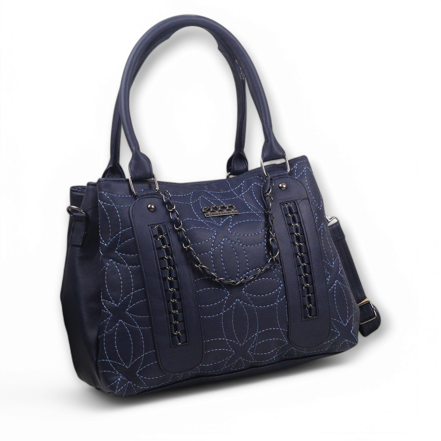 Navy Stitched Leather Handbag