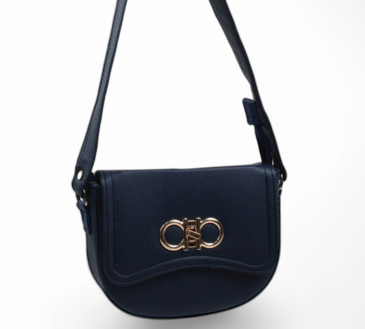 Navy Flap Crossbody Bag with Twist Lock