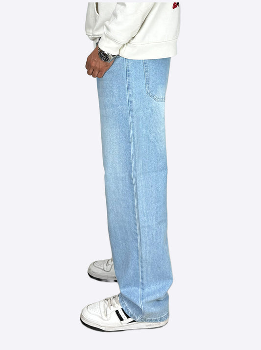 Wide Leg Cotton Jeans, Sky Blue