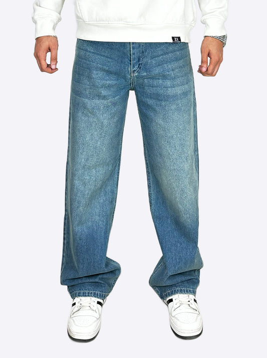 Wide Leg Cotton Jeans, greeny blue