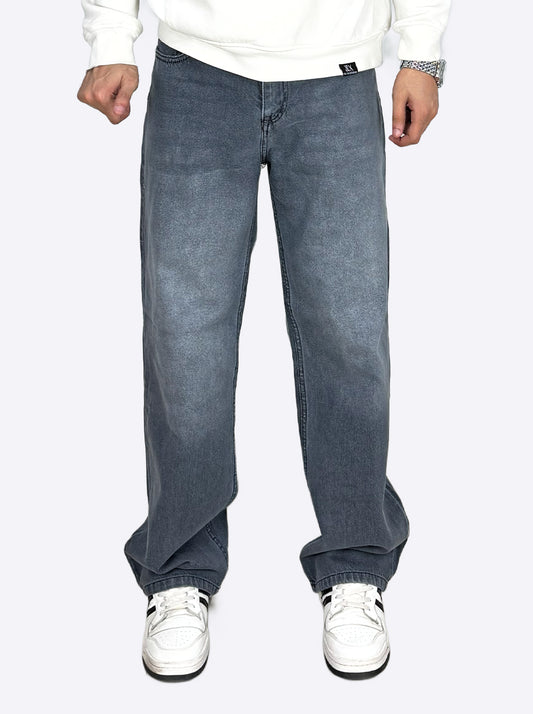 Wide Leg Cotton Jeans, Light Gray