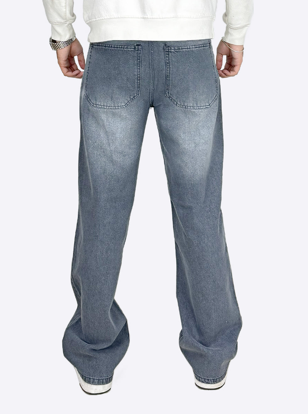 Wide Leg Cotton Jeans, Light Gray