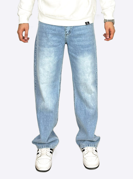 Wide Leg Cotton Jeans, Light Blue