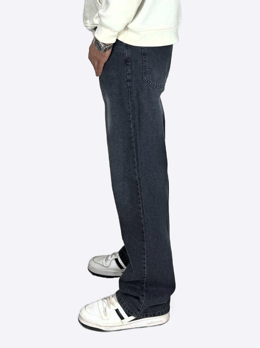 Wide Leg Cotton Jeans, Dark Gray