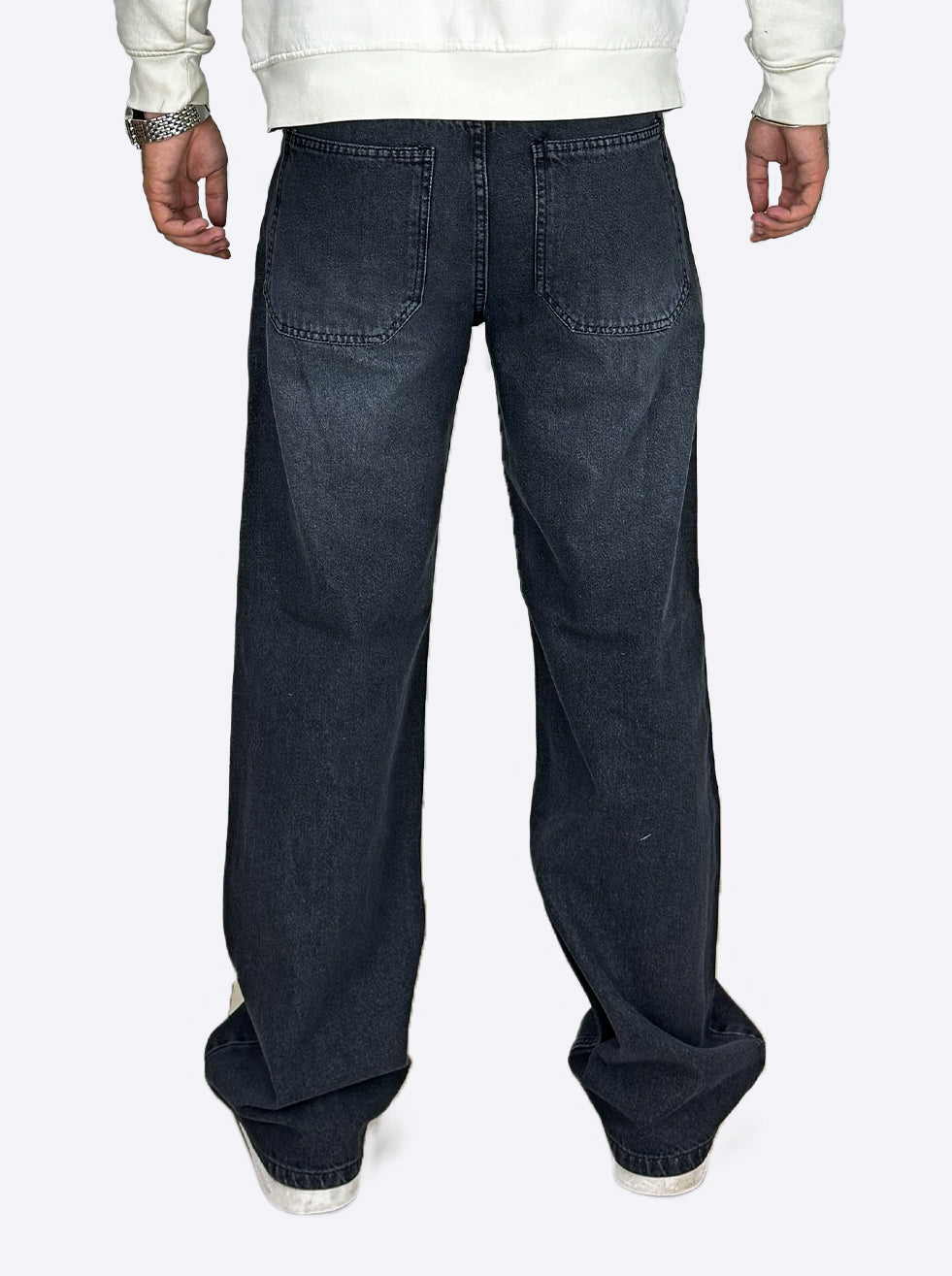 Wide Leg Cotton Jeans, Dark Gray