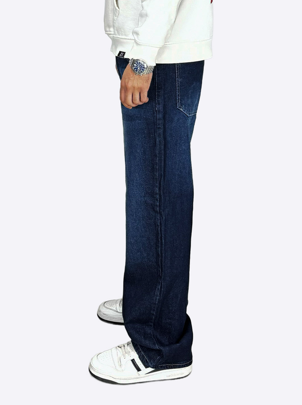 Wide Leg Cotton Jeans, Dark Blue