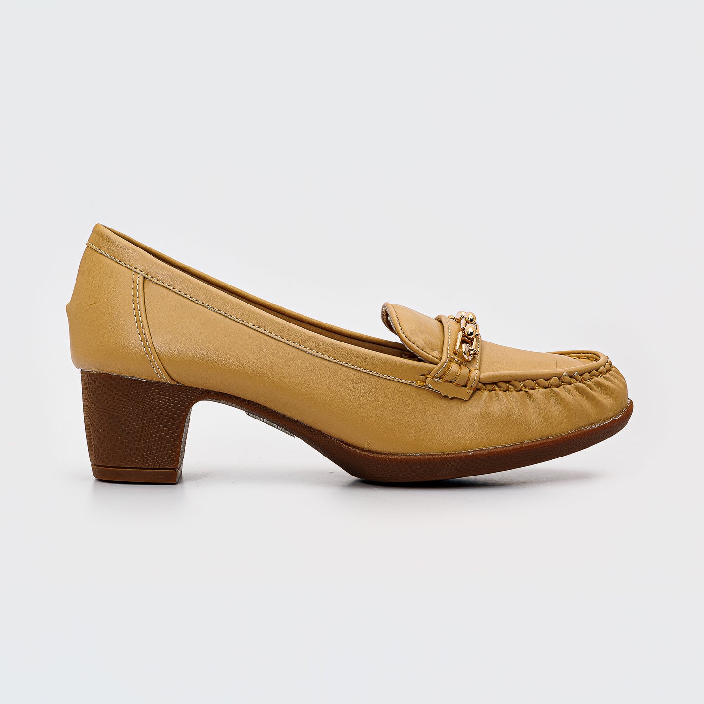 Golden Detail Moccasin Heeled Shoes