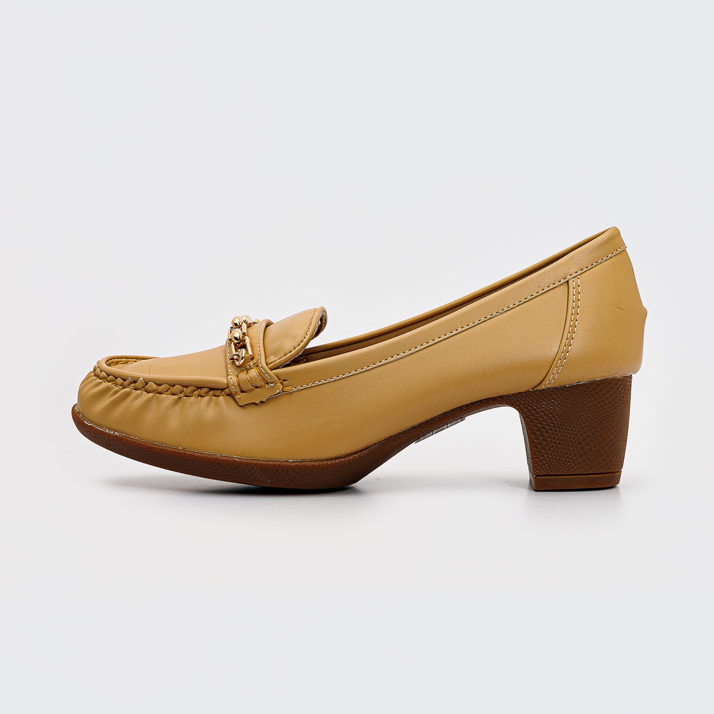 Golden Detail Moccasin Heeled Shoes