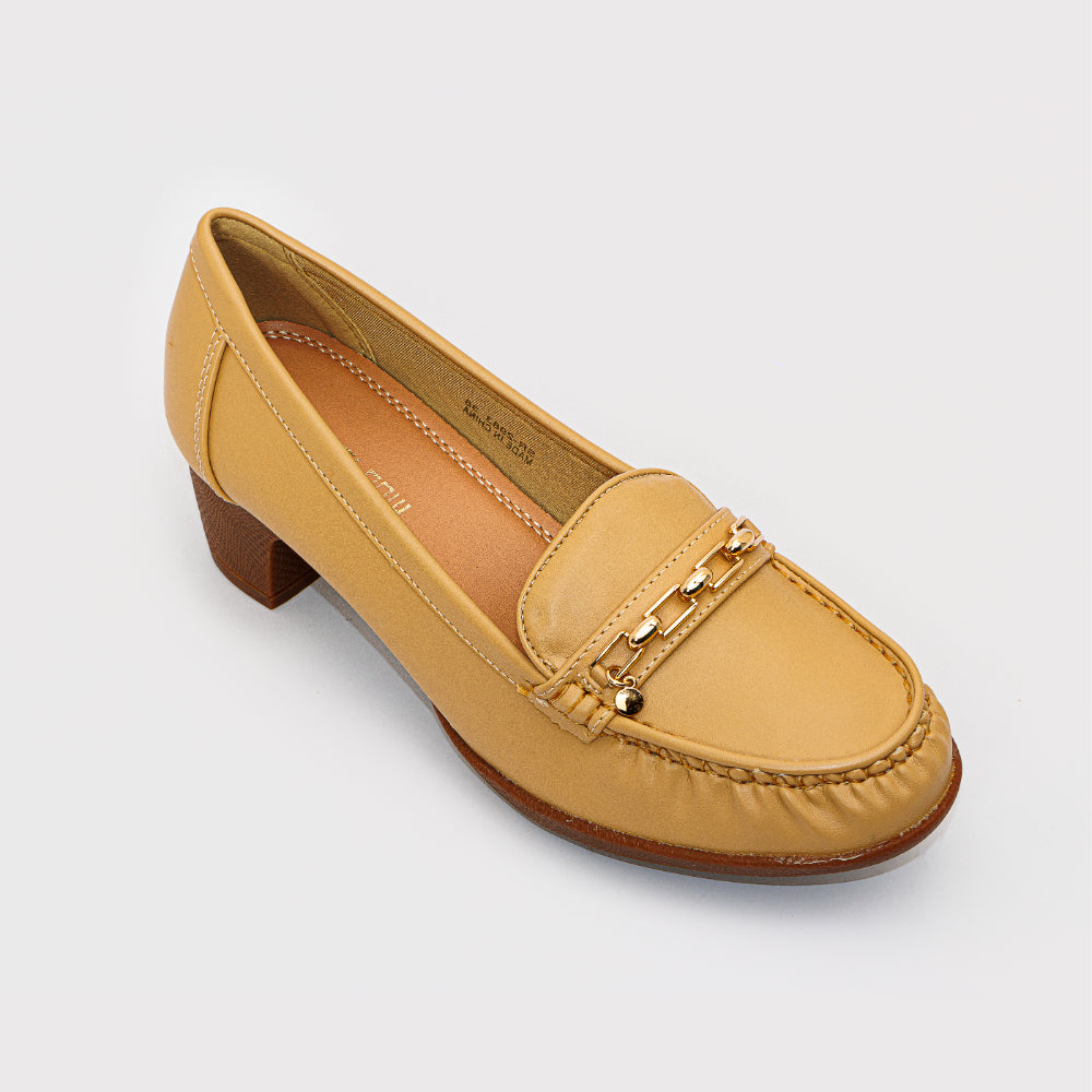 Golden Detail Moccasin Heeled Shoes