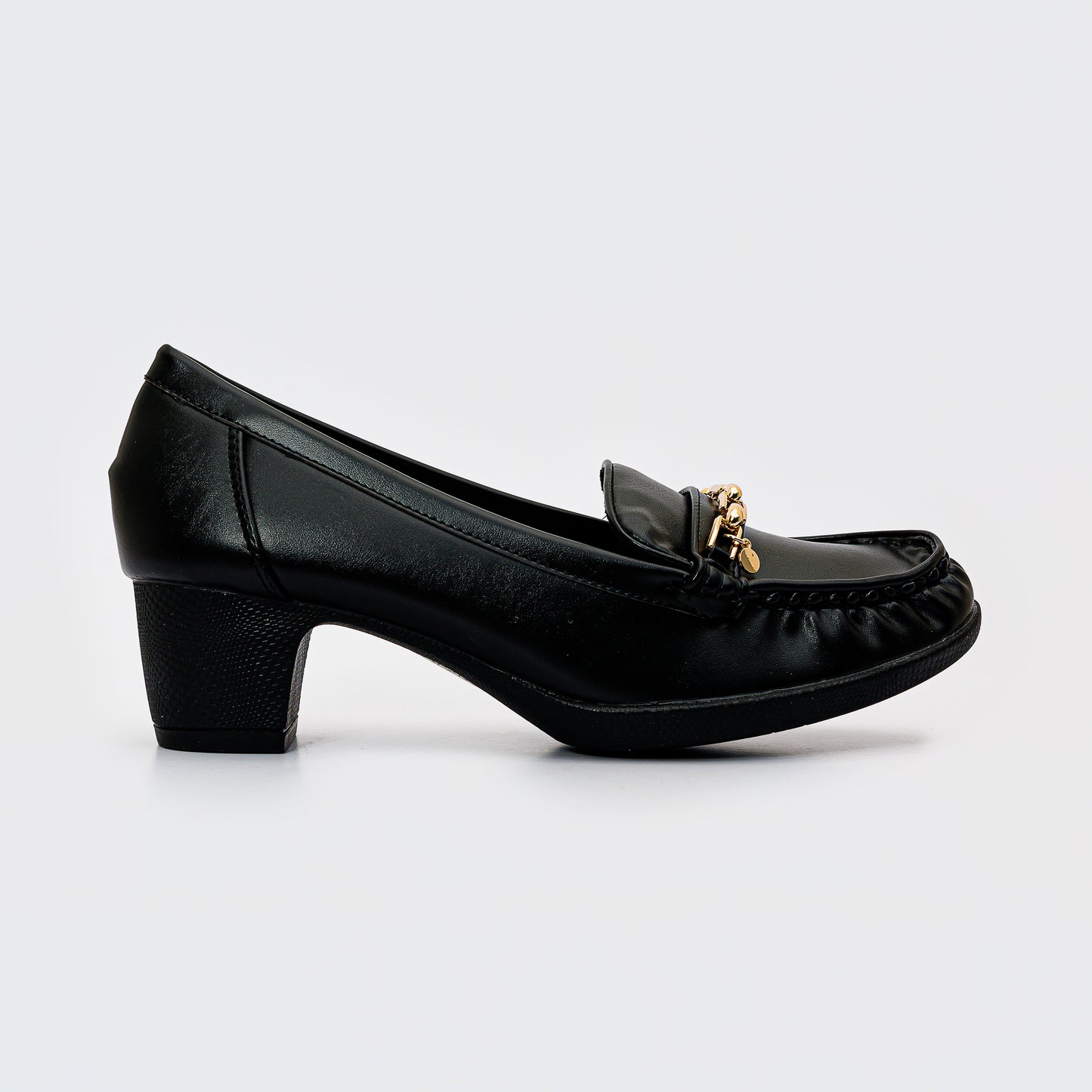 Golden Detail Moccasin Heeled Shoes
