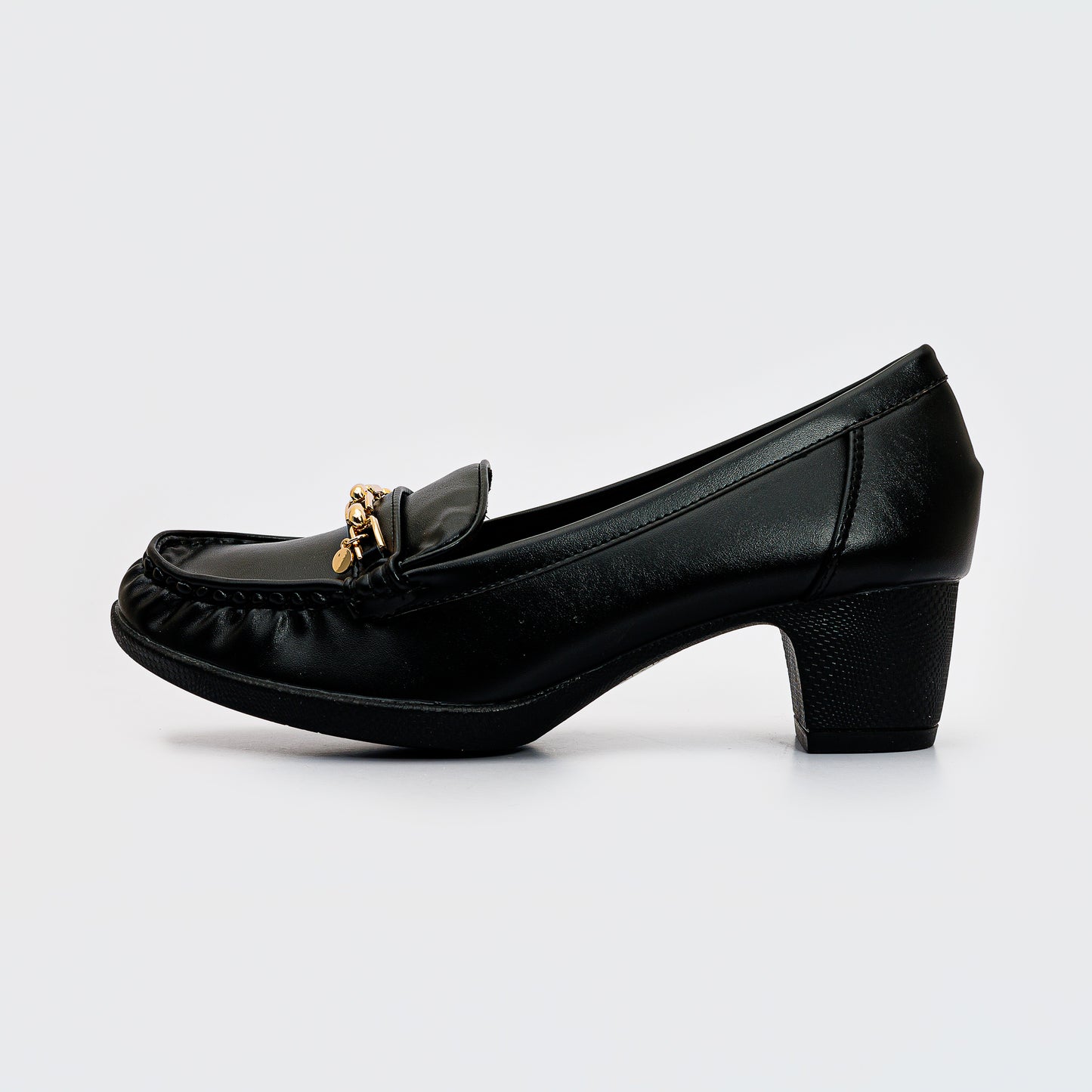 Golden Detail Moccasin Heeled Shoes