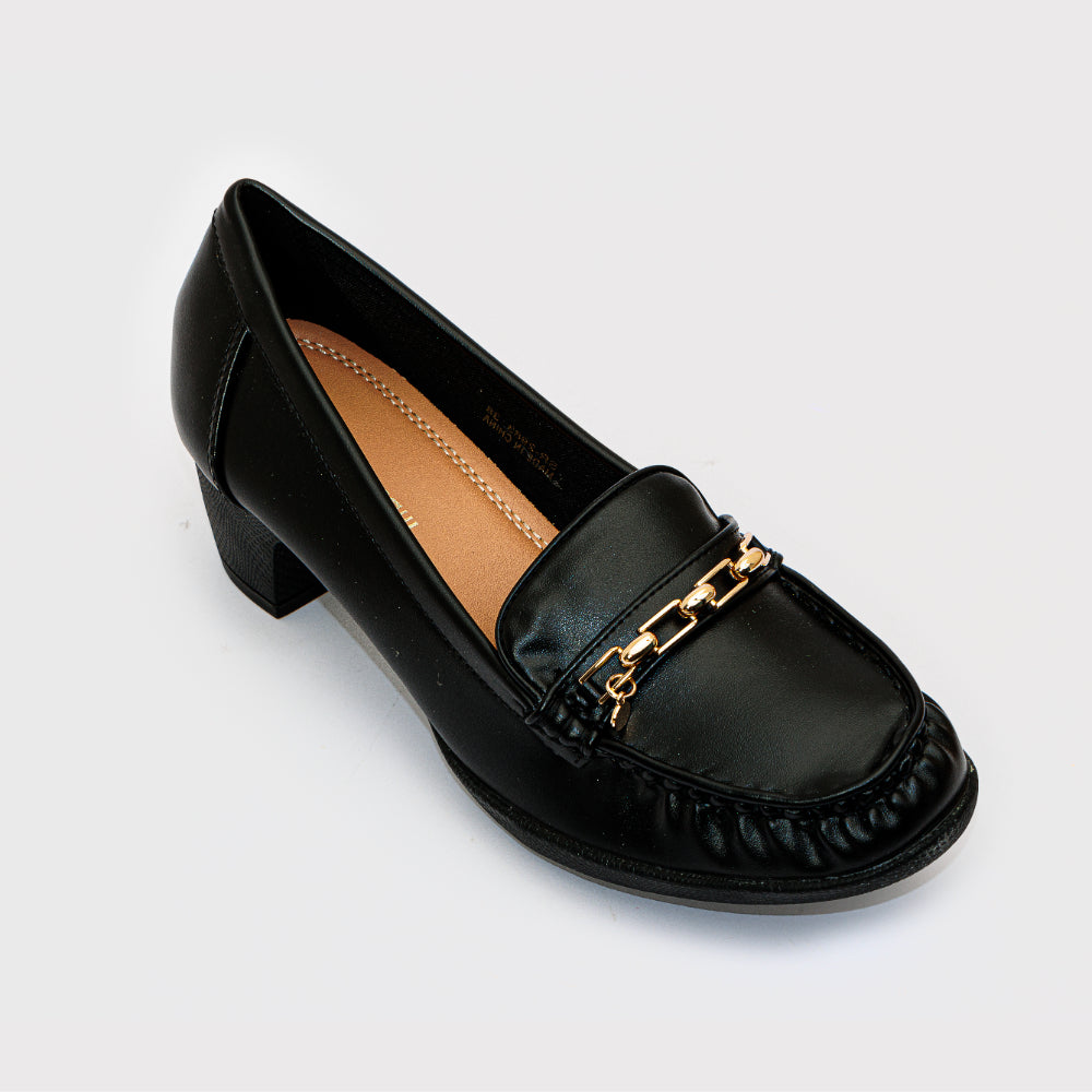 Golden Detail Moccasin Heeled Shoes