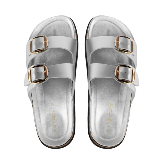 Flat Slipper with Double Buckle