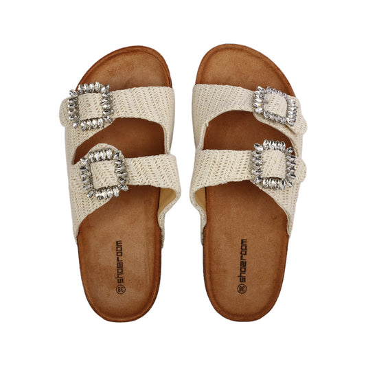 Strass Double Buckle Slipper