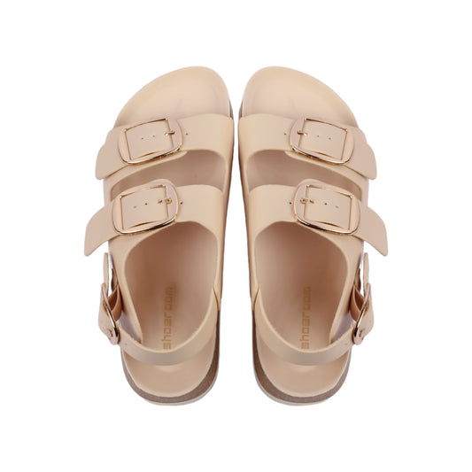 Front Double Buckle Soft Leather Sandal