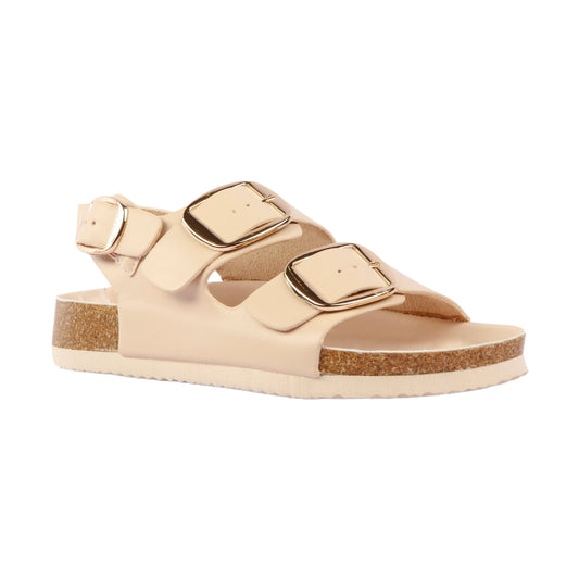 Front Double Buckle Soft Leather Sandal