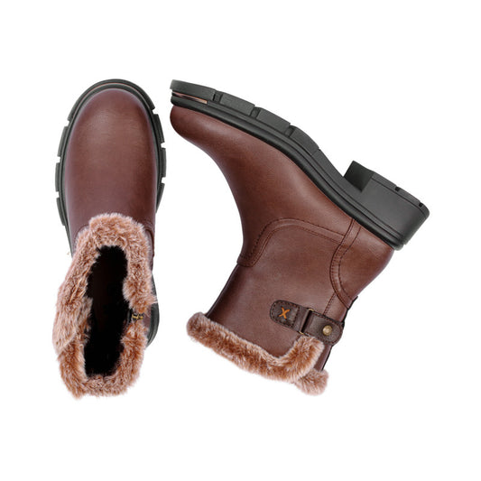 حذاء نصف بوت جلدي مبطن بالفرو