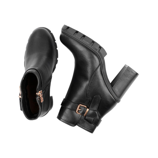 حذاء نصف بوت من الجلد الناعم بسحاب جانبي