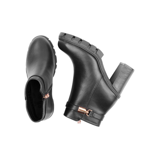 حذاء نصف بوت جلدي بكعب عالٍ