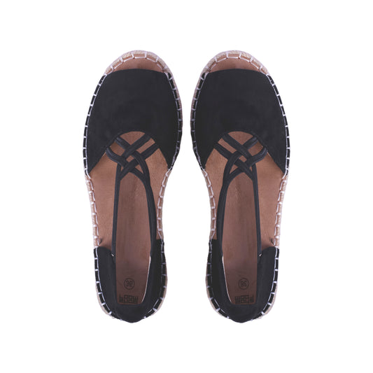 Wedge Suede Sandal with Cross Elastic