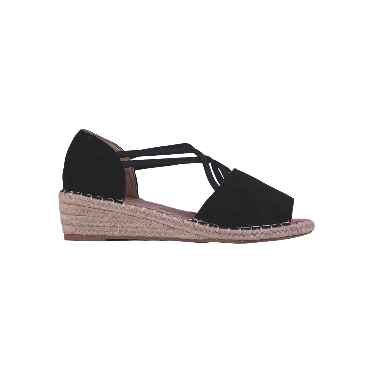 Wedge Suede Sandal with Cross Elastic