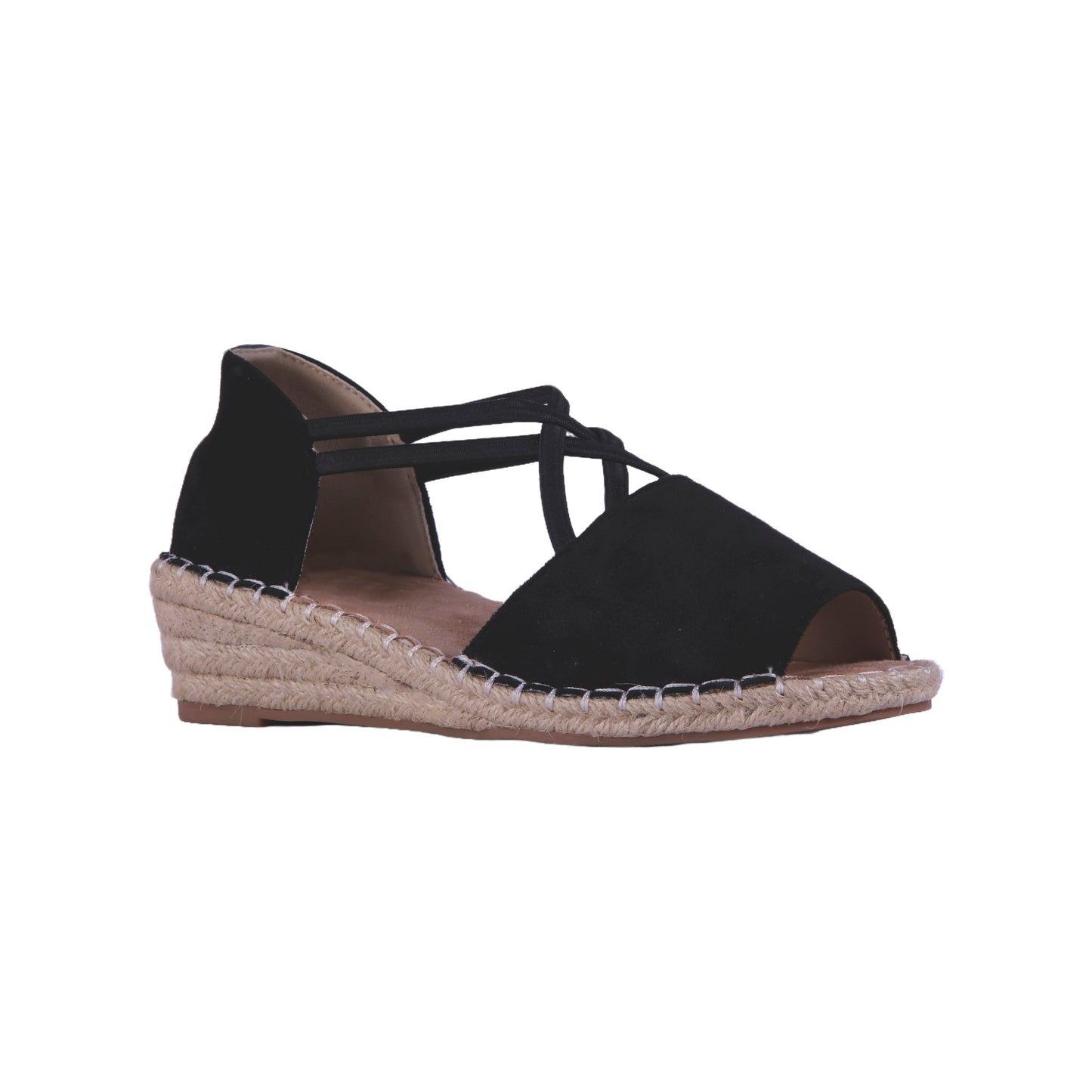 Wedge Suede Sandal with Cross Elastic