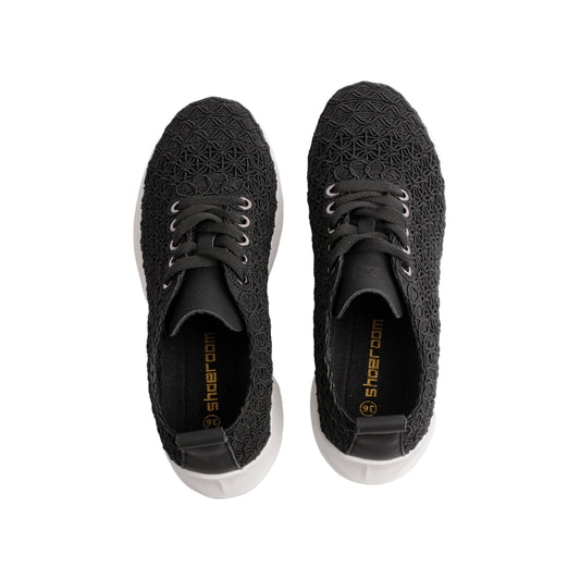 Textured Knit Lace-Up Sneakers