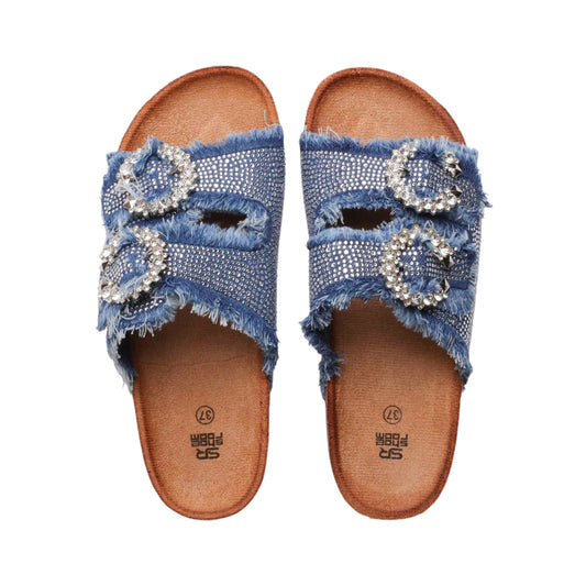Strass Buckle Denim Slipper