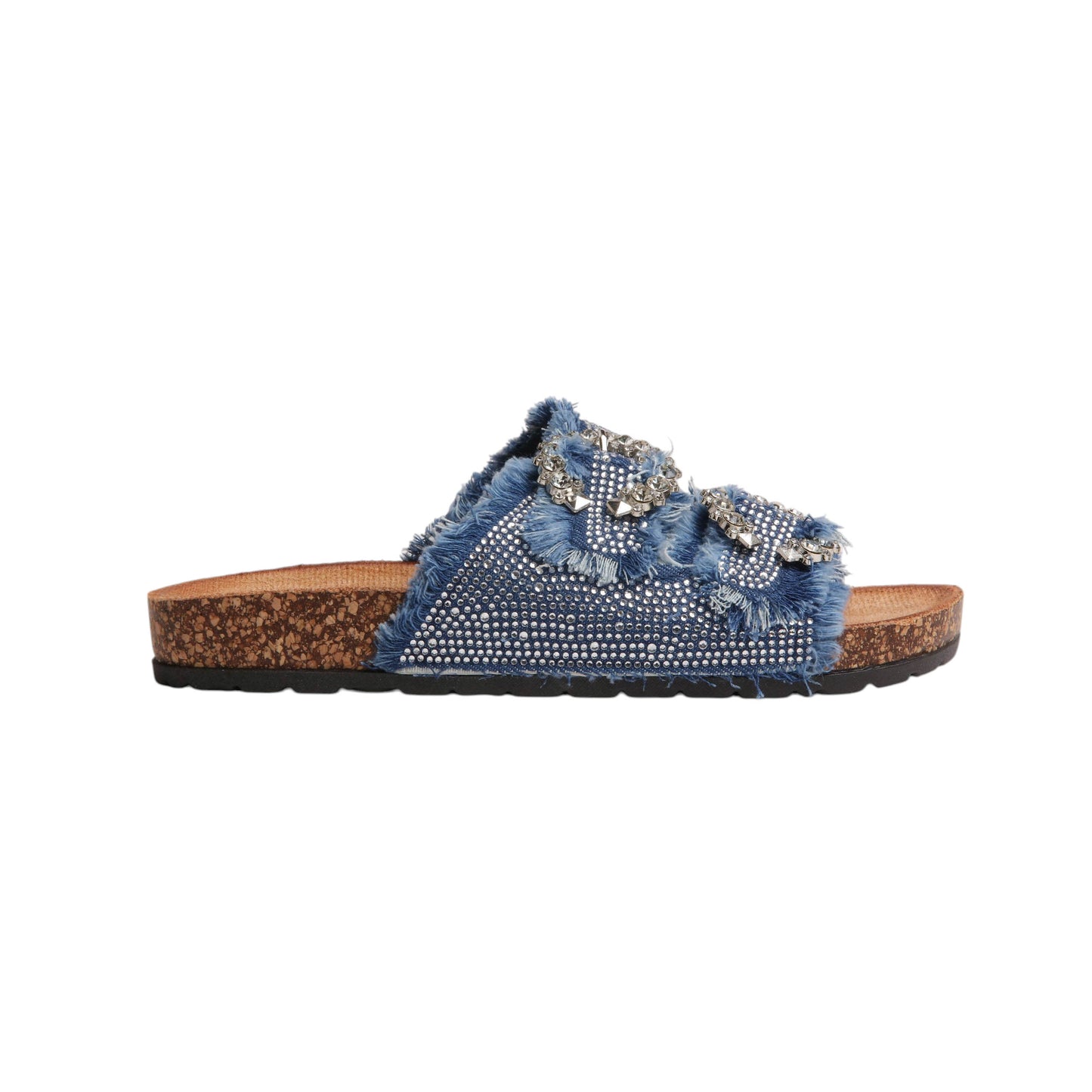 Strass Buckle Denim Slipper