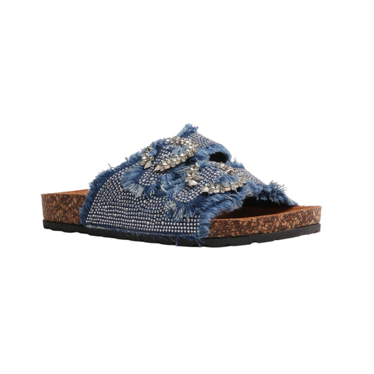 Strass Buckle Denim Slipper