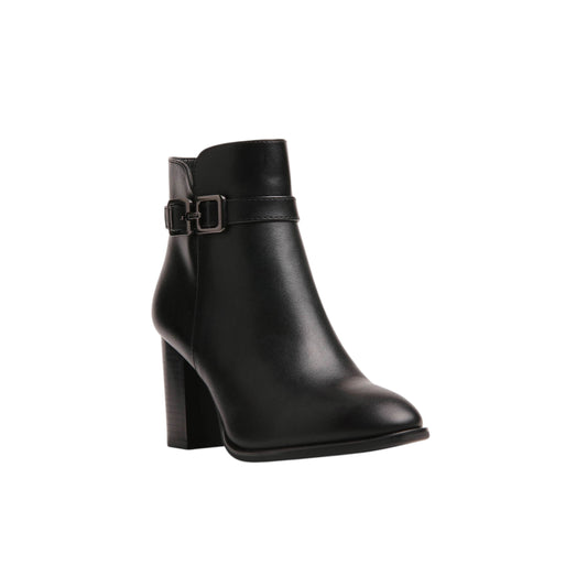 Decorative Buckle Heeled Ankle Boot