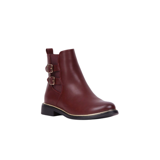 Leather Ankle Boot with Golden Trim