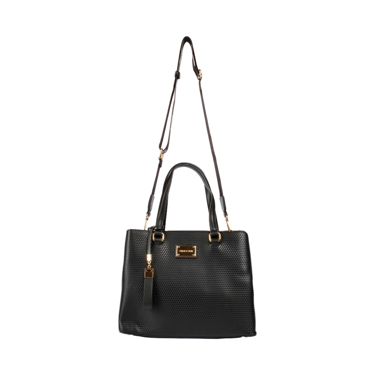 Textured Leather Handbag with Long Strap