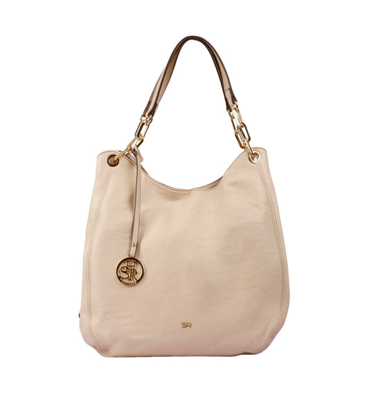 حقيبة يد أنيقة مع قلادة معدنية