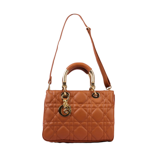 Metal Handle Stitched Leather Handbag