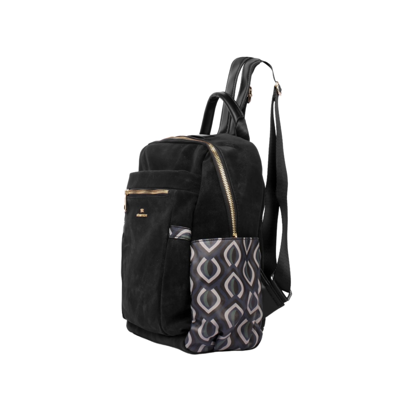 Printed Sise Pockets Leather Backpack