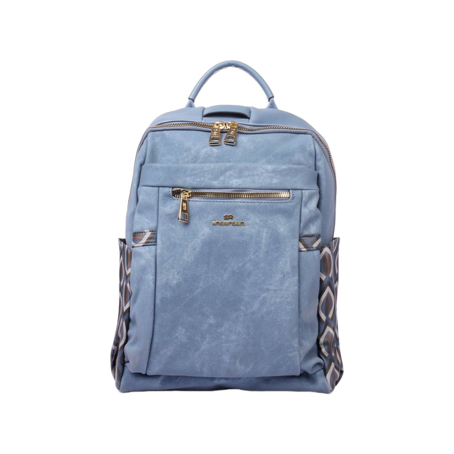 Printed Sise Pockets Leather Backpack