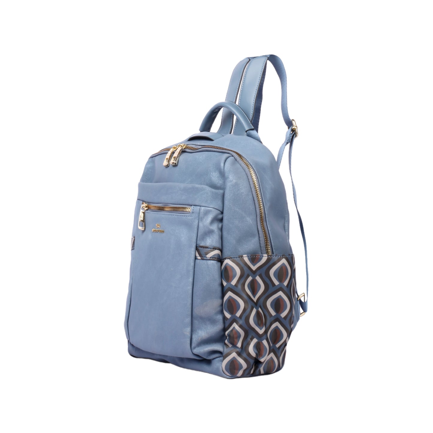 Printed Sise Pockets Leather Backpack