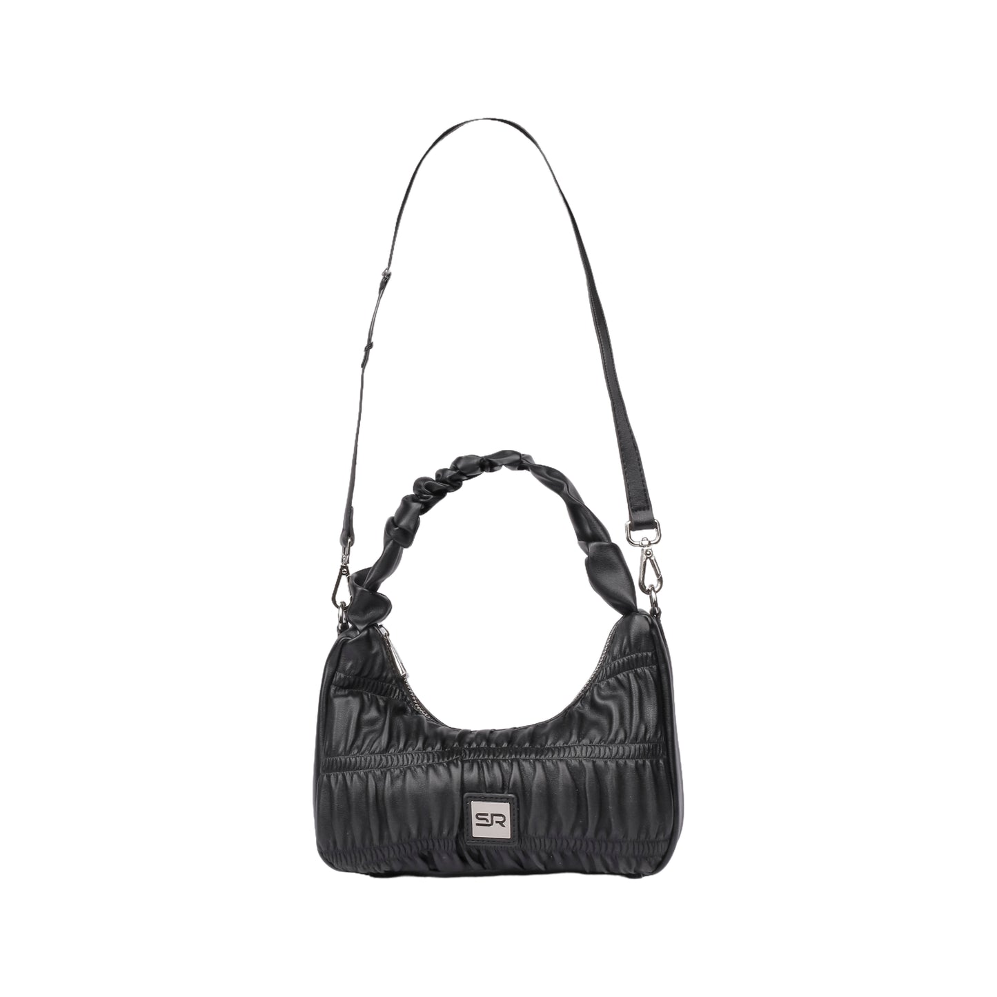 Curved Zipper Leather Handbag