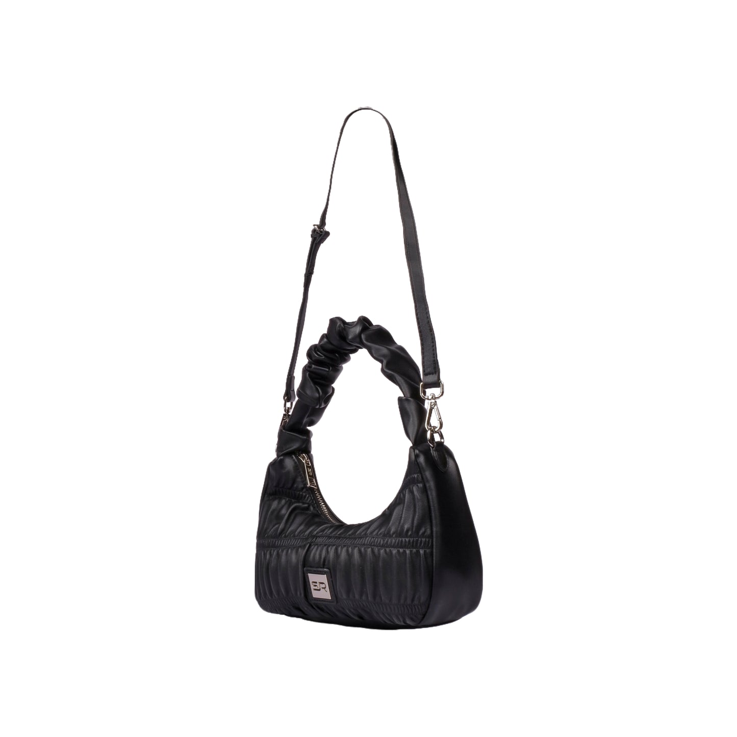 Curved Zipper Leather Handbag