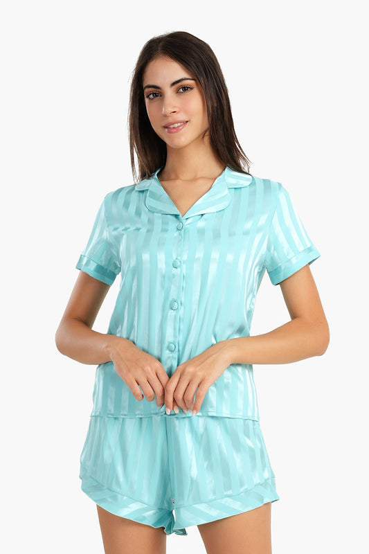 طقم بيجامة مخطط باللون الفيروزي