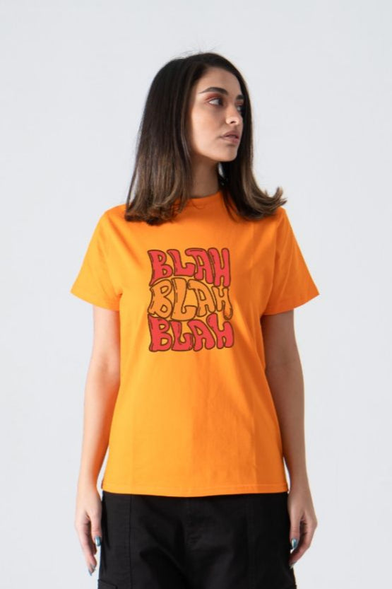 Orange "BLAH" Printed T-Shirt