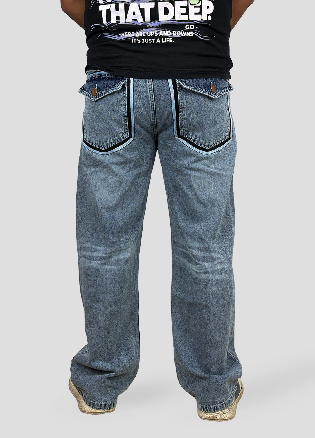 scratched Baggy Denim, 100% Cotton